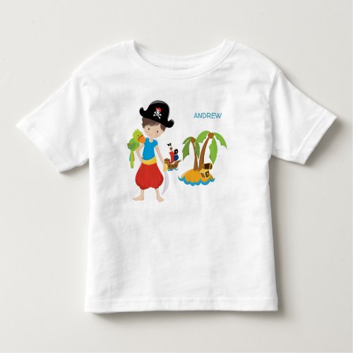 Little Boy Pirate with Treasure and Parrot Toddler T_shirt