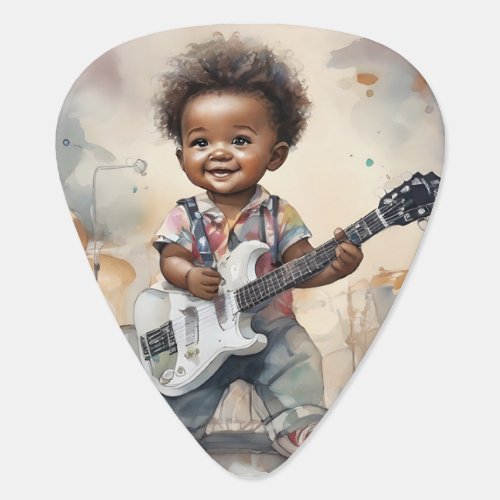Little Boy Playing Guitar Watercolor Illustration Guitar Pick