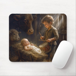 Little Boy Playing His Drum for Baby in Manger Mouse Pad