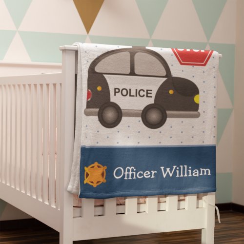 Little Boy Police Officer and Car Baby Blanket