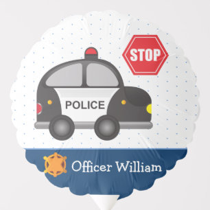Little Boy Police Officer and Car Kid Blue Balloon
