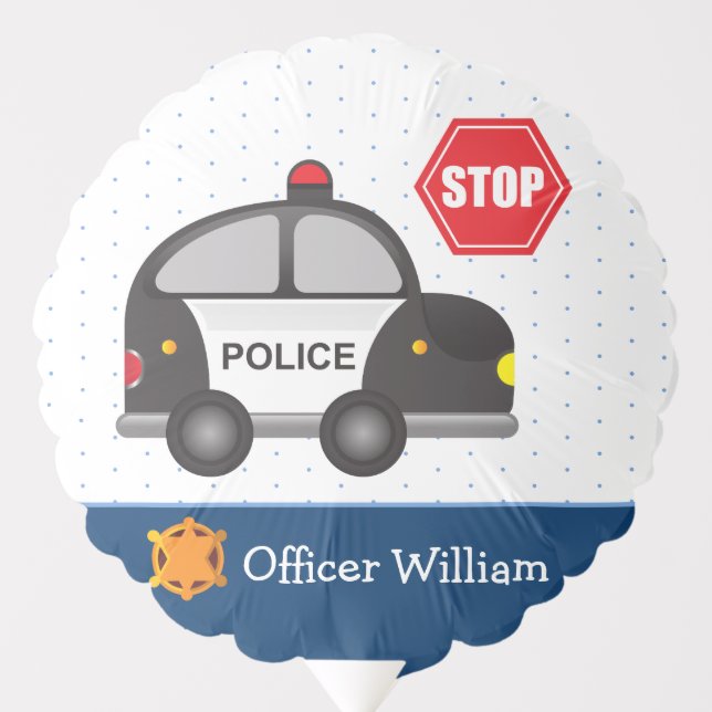 Little Boy Police Officer and Car Kid Blue Balloon (Front)