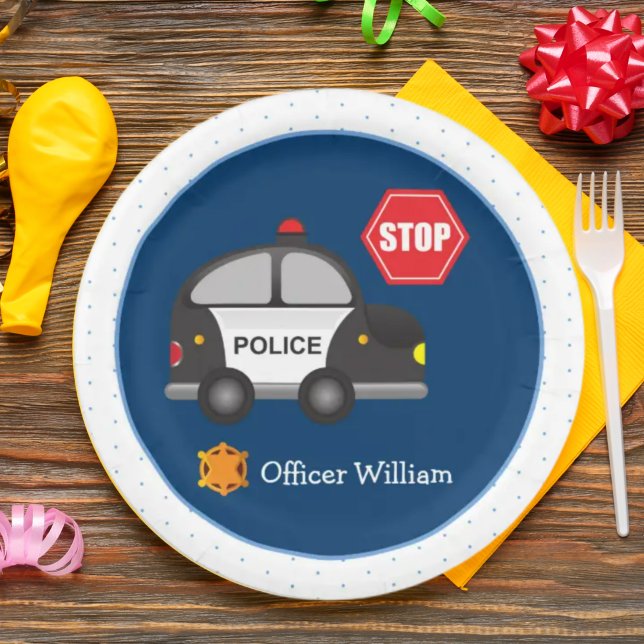 Little Boy Police Officer and Car Kid Blue Paper Plates (Creator Uploaded)
