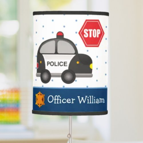  Little Boy Police Officer and Car Kid Blue Table Lamp