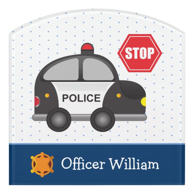 Little Boy Police Officer and Car Kid Door Sign (Contour Front)
