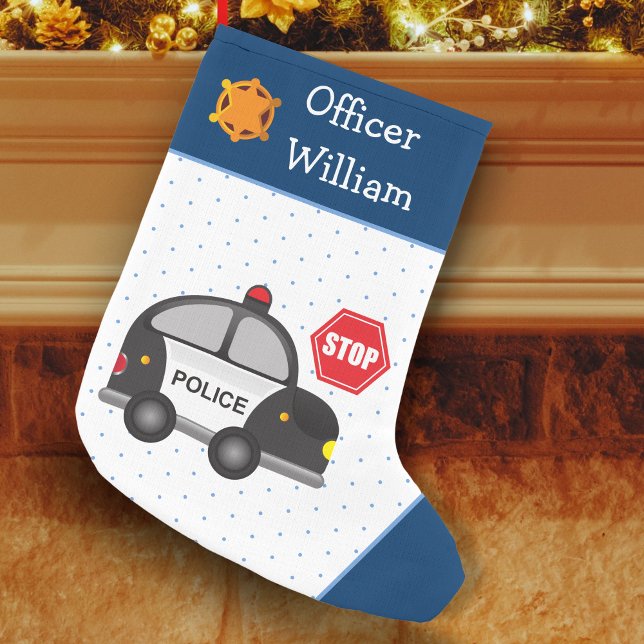 Little Boy Police Officer and Car Kid Small Christmas Stocking (Creator Uploaded)