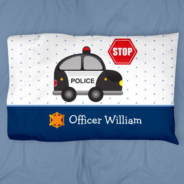 Little Boy Police Officer and Car Pillow Case (Creator Uploaded)