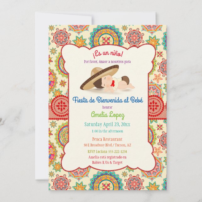 Little Boy Spanish Mexican Sombrero Baby Shower Invitation (Front)