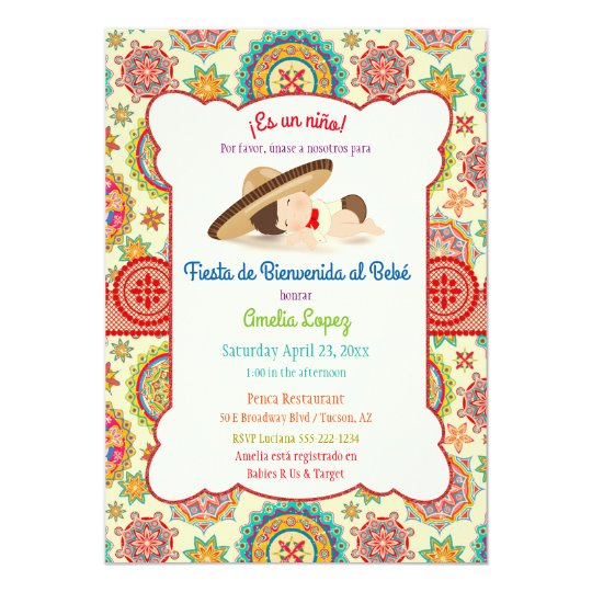 Little Boy Spanish Mexican Sombrero Baby Shower Invitation Zazzle Com