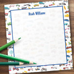 Little Boy Things That Move Vehicle Car and Truck Notepad<br><div class="desc">Add a fun touch to your little boy's day with this adorable custom notepad that celebrates all things that move: fire trucks, police cars, helicopters and planes, trains, taxis, construction vehicles, and more! Add your son's name for a personal touch. This kid notepad makes a fun personalized birthday, back to...</div>