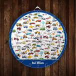Little Boy Things That Move Vehicle Cars Kid Name Dart Board<br><div class="desc">Add a custom touch to your little boy's sports and game collection with this adorable dart board that celebrates all things that move: fire trucks, police cars, helicopters and planes, trains, taxis, construction vehicles, and more! Add your son's name for a personal touch. This dart board makes a fun personalized...</div>