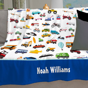 Little Boy Things That Move Vehicle Cars Kid Name Fleece Blanket