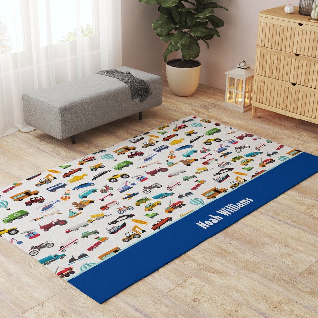 Little Boy Things That Move Vehicle Cars Kid Name Rug (This fun pattern is available in several other sizes and in an outdoor version.)