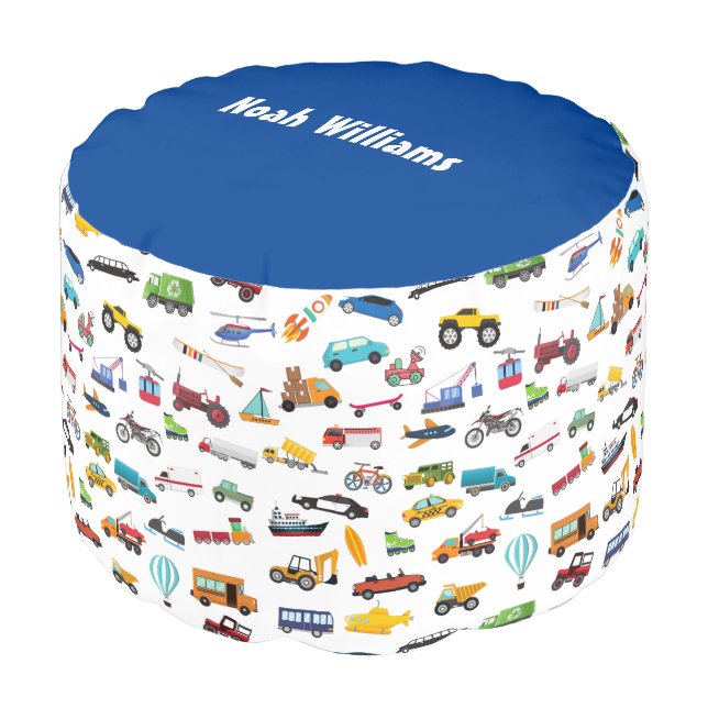 Little Boy Things That Move Vehicle Cars Kid Pouf (Angled Front)
