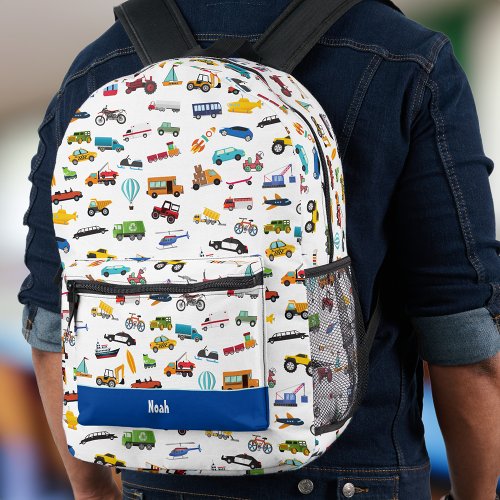 Little Boy Things That Move Vehicle Cars Kid Printed Backpack