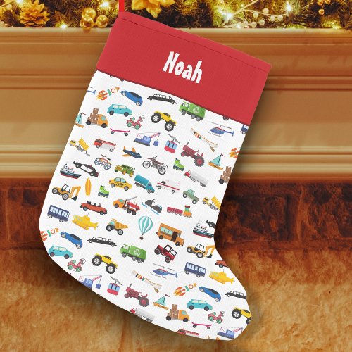 Little Boy Things That Move Vehicle Cars Kid Red Small Christmas Stocking