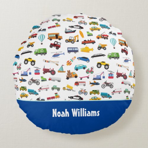 Little Boy Things That Move Vehicle Cars Kid Round Pillow