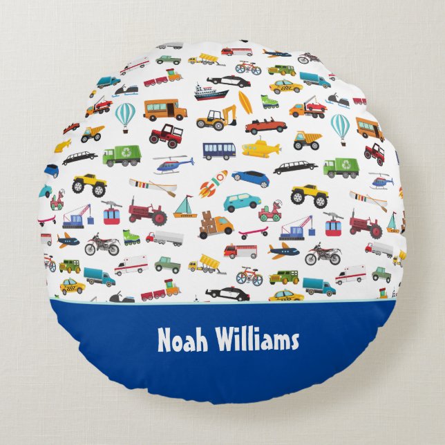 Little Boy Things That Move Vehicle Cars Kid Round Pillow (Front)