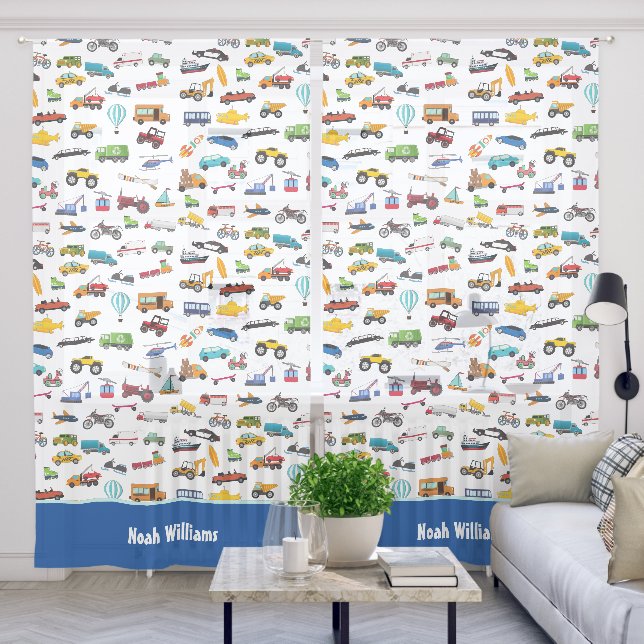  Little Boy Things That Move Vehicle Cars Kid Sheer Curtains (Living Room)