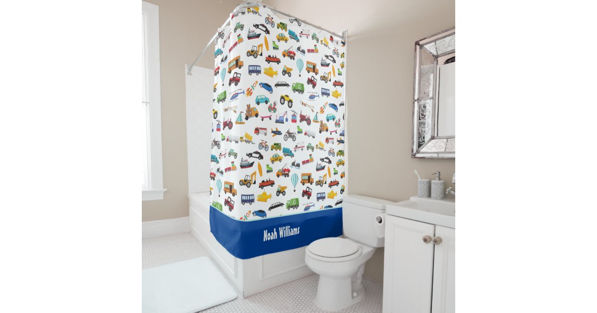 Little Boy Things That Move Vehicle Cars Kid Shower Curtain Zazzle Com Little Boy Things That Move Vehicle, Boy Bathroom Shower Curtains