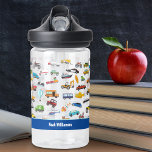 Little Boy Things That Move Vehicle Cars Kid Water Bottle<br><div class="desc">Add a custom touch to your little boy's school supplies with this adorable custom water bottle that celebrates all things that move: fire trucks, police cars, helicopters and planes, trains, taxis, construction vehicles, and more! Add your son's name and classroom information for a personal touch, or remove per your preference....</div>