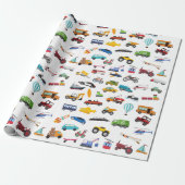 Little Boy Things That Move Vehicle Cars Kid Wrapping Paper (Unrolled)