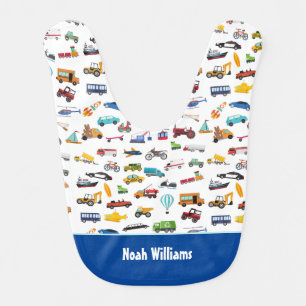 Little Boy Things That Move Vehicle Cars Pattern Baby Bib