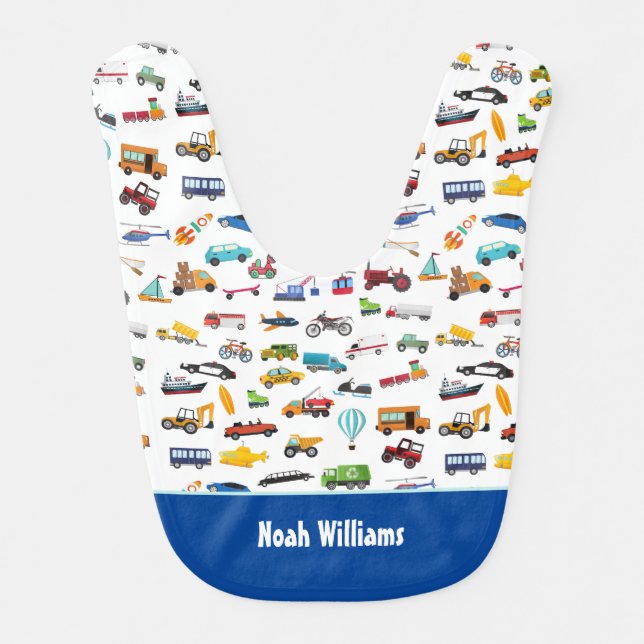 Little Boy Things That Move Vehicle Cars Pattern Baby Bib (Front)