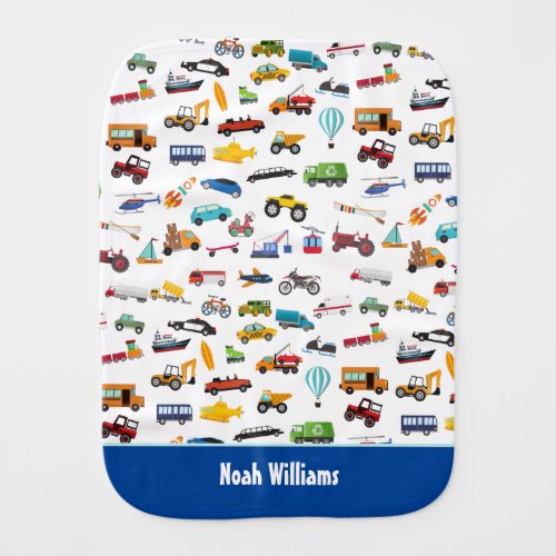 Little Boy Things That Move Vehicle Cars Pattern Baby Burp Cloth