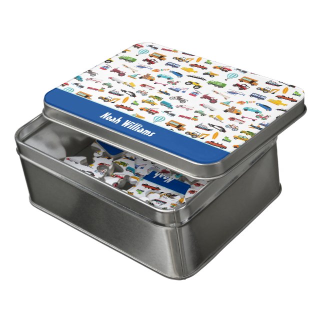 Little Boy Things That Move Vehicle Cars Pattern Jigsaw Puzzle (Lid Open)