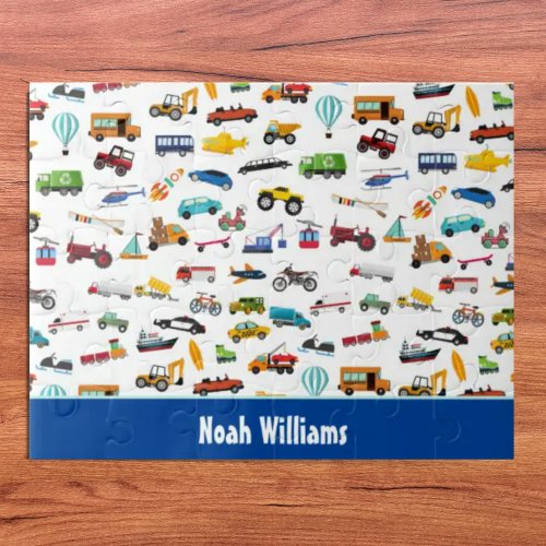 Little Boy Things That Move Vehicle Cars Pattern Jigsaw Puzzle