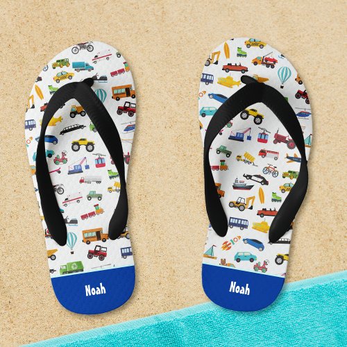 Little Boy Things That Move Vehicle Cars Pattern Kids Flip Flops