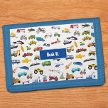Little Boy Things That Move Vehicle Cars Pattern Trifold Wallet<br><div class="desc">Add a custom touch to your little boy's pocket money with this adorable custom wallet that celebrates all things that move: fire trucks, police cars, helicopters and planes, trains, taxis, construction vehicles, and more! Add your son's name for a personal touch. This wallet makes a fun personalized birthday, Christmas, or...</div>
