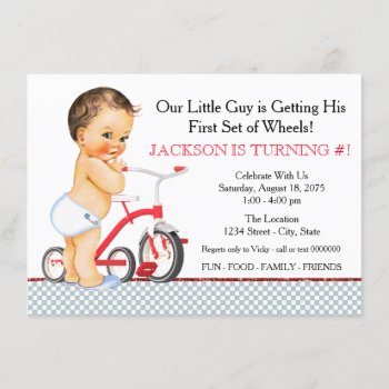 Little Boy Tricycle Birthday Party Invitation by InvitationCentral at Zazzle