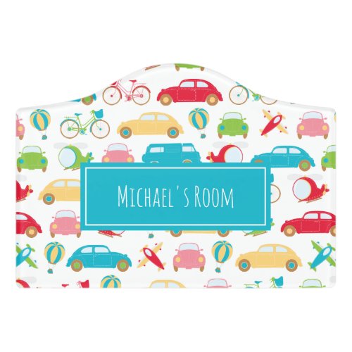 Little Boy Vehicle Pattern with First Name Door Sign