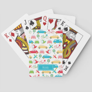 Little Boy Vehicle Pattern with First Name Poker Cards