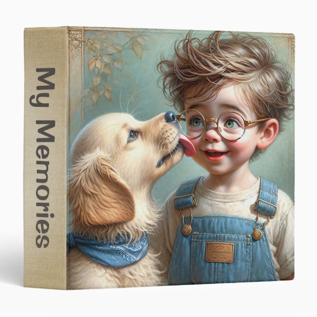 Little Boy With Pet Puppy 3 Ring Binder (Front/Spine)