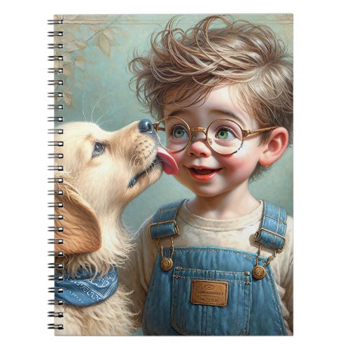 Little Boy With Pet Puppy Notebook