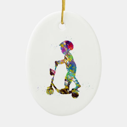 Little boy with scooter ceramic ornament