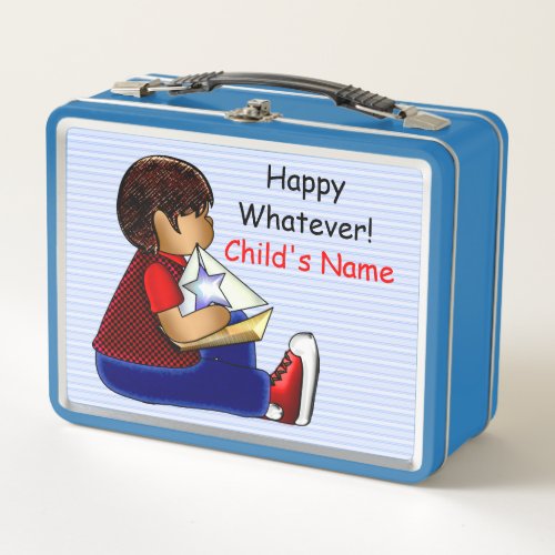 Little Boy with Wooden Sailboat Personalized Metal Lunch Box
