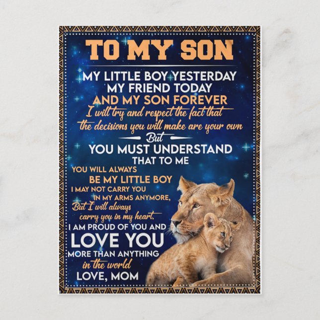 Little Boy Yesterday Friend Today-Lion Mom To Son  Postcard (Front)