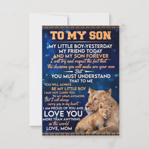 Little Boy Yesterday Friend Today_Lion Mom To Son  Thank You Card