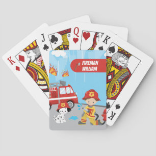 Little Boy's Cartoon Fireman with First Name Poker Cards