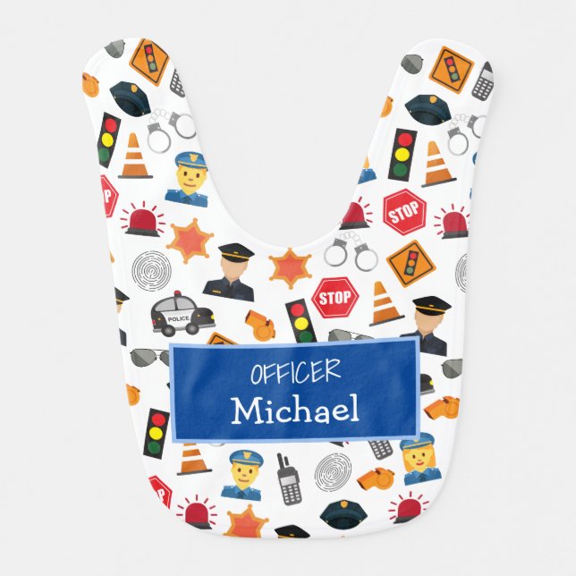Little Boys Cute Police Officer Pattern Baby Bib (Front)