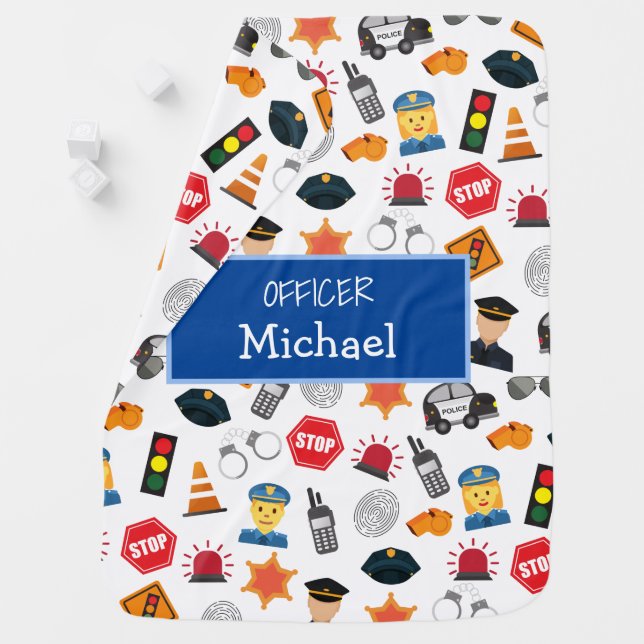 Little Boys Cute Police Officer Pattern Baby Blanket (In Situ)