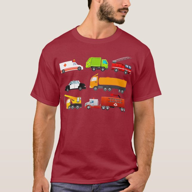 Little Boys Emergency Vehicles  Hospital Trucks T-Shirt (Front)
