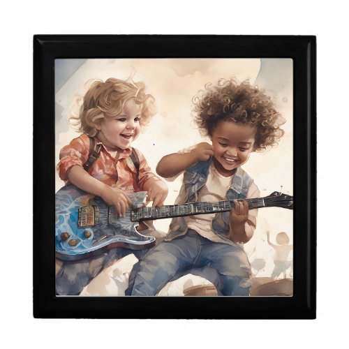 Little Boys Guitar Watercolor Illustration Artwork Gift Box