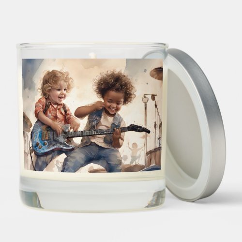 Little Boys Guitar Watercolor Illustration Artwork Scented Candle