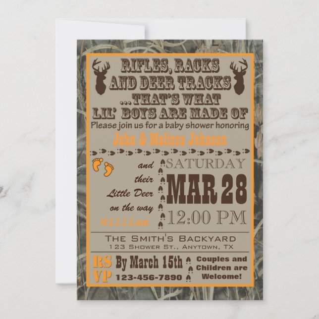 Little Boys Hunting Camo Baby Shower Invitations (Front)