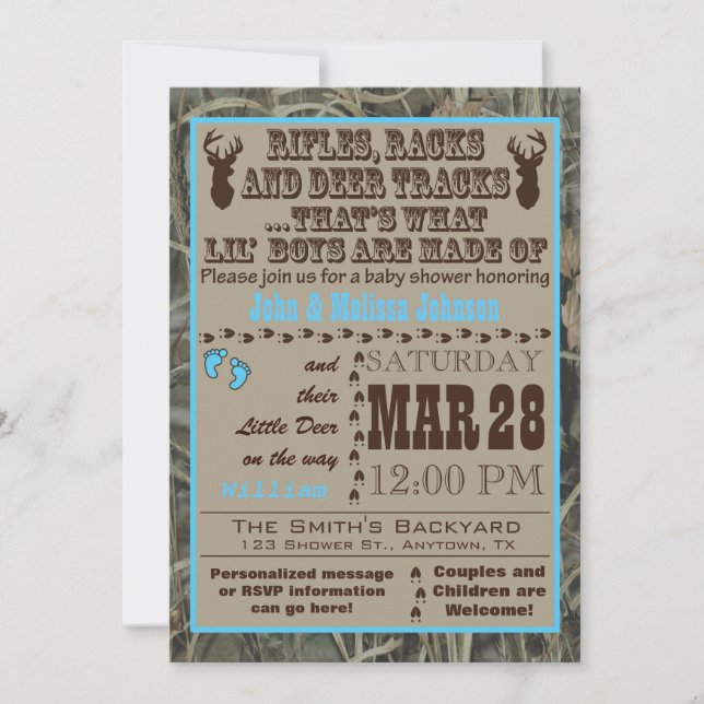 Little Boys Hunting Camo Baby Shower Invitations B (Front)